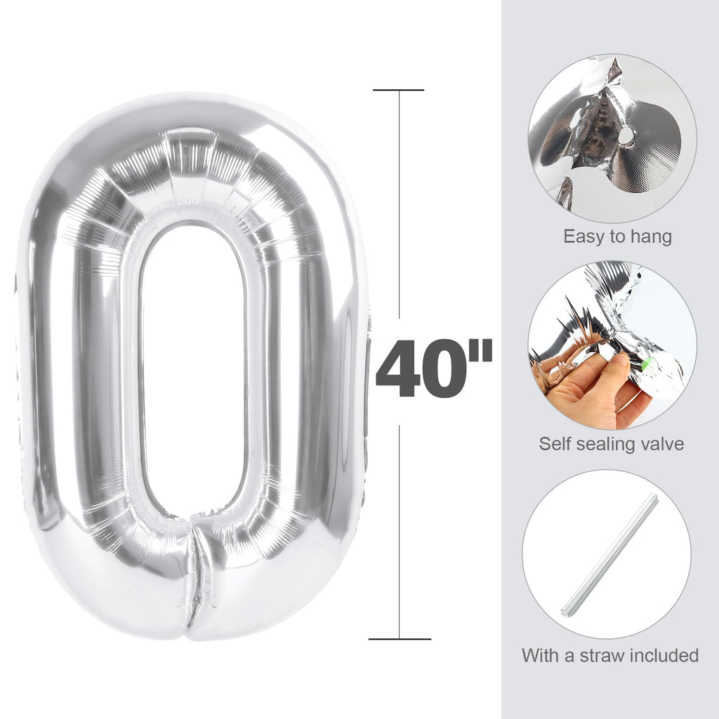 Enyeopd 40-Inch Silver Number Balloons for 8 – Versatile Party Decor for Birthdays, Weddings & More
