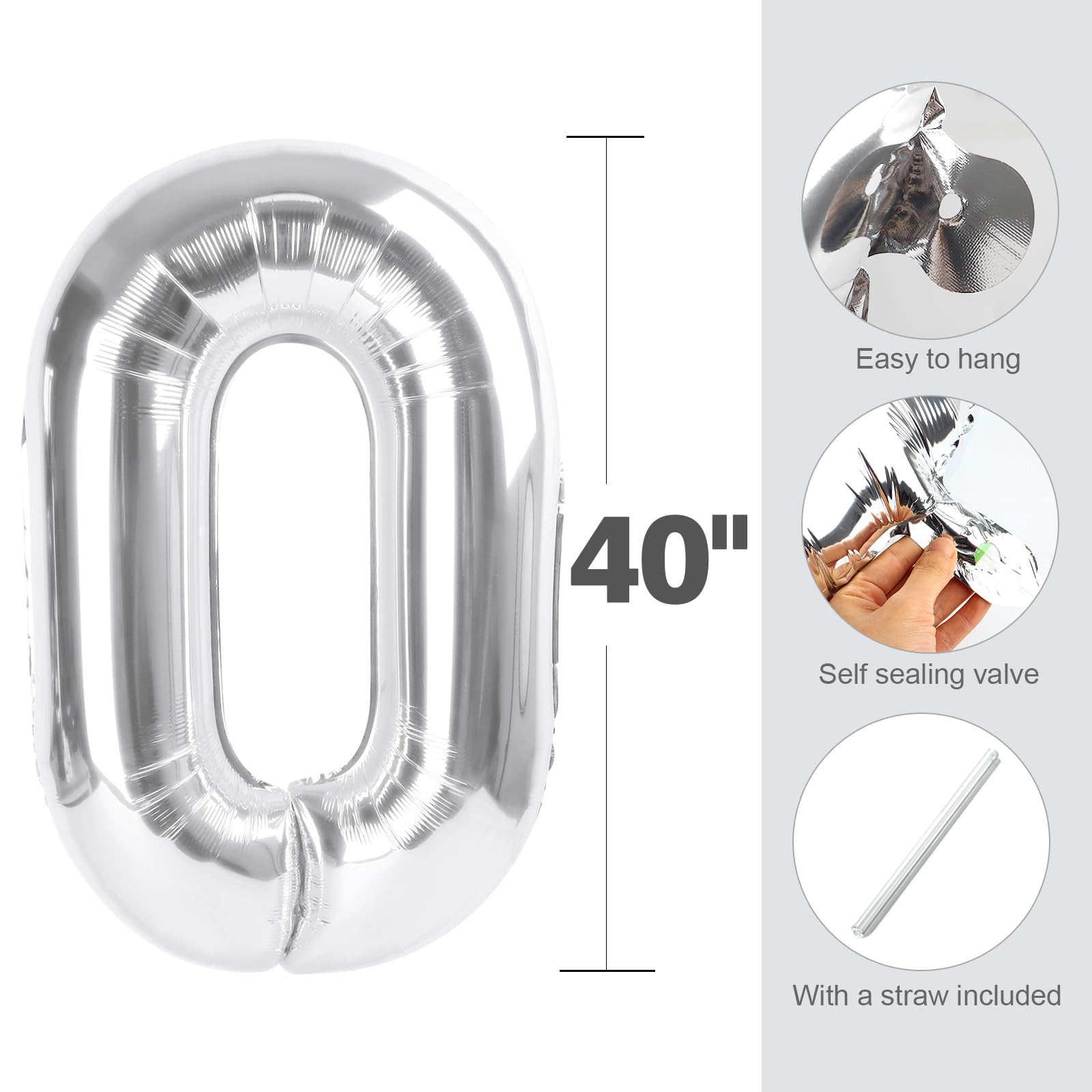 Enyeopd 40-Inch Silver Number Balloons for 8 – Versatile Party Decor for Birthdays, Weddings & More
