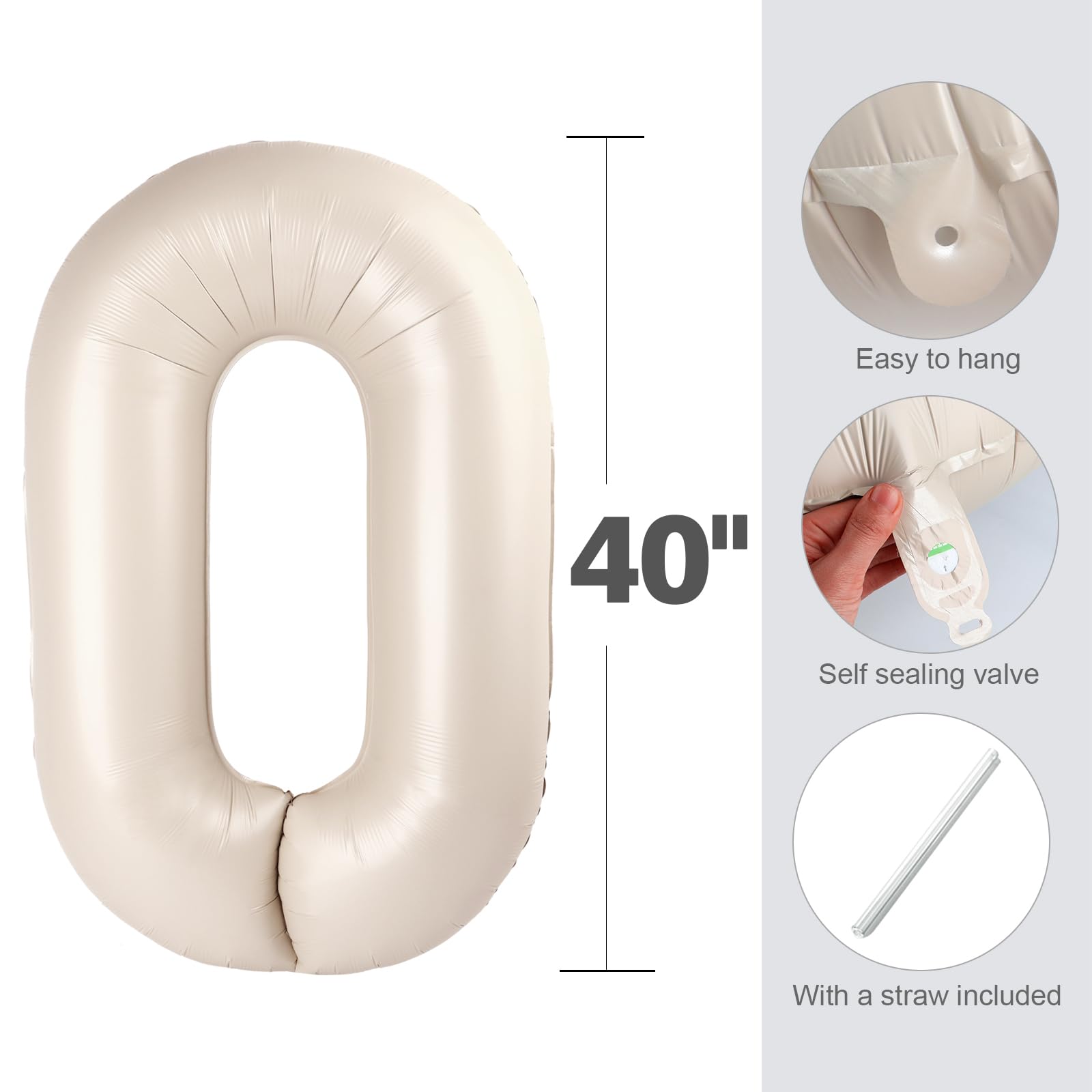 Enyeopd 8th Balloon 40 Inch Cream – Number Balloons for Birthdays, Weddings & Milestones