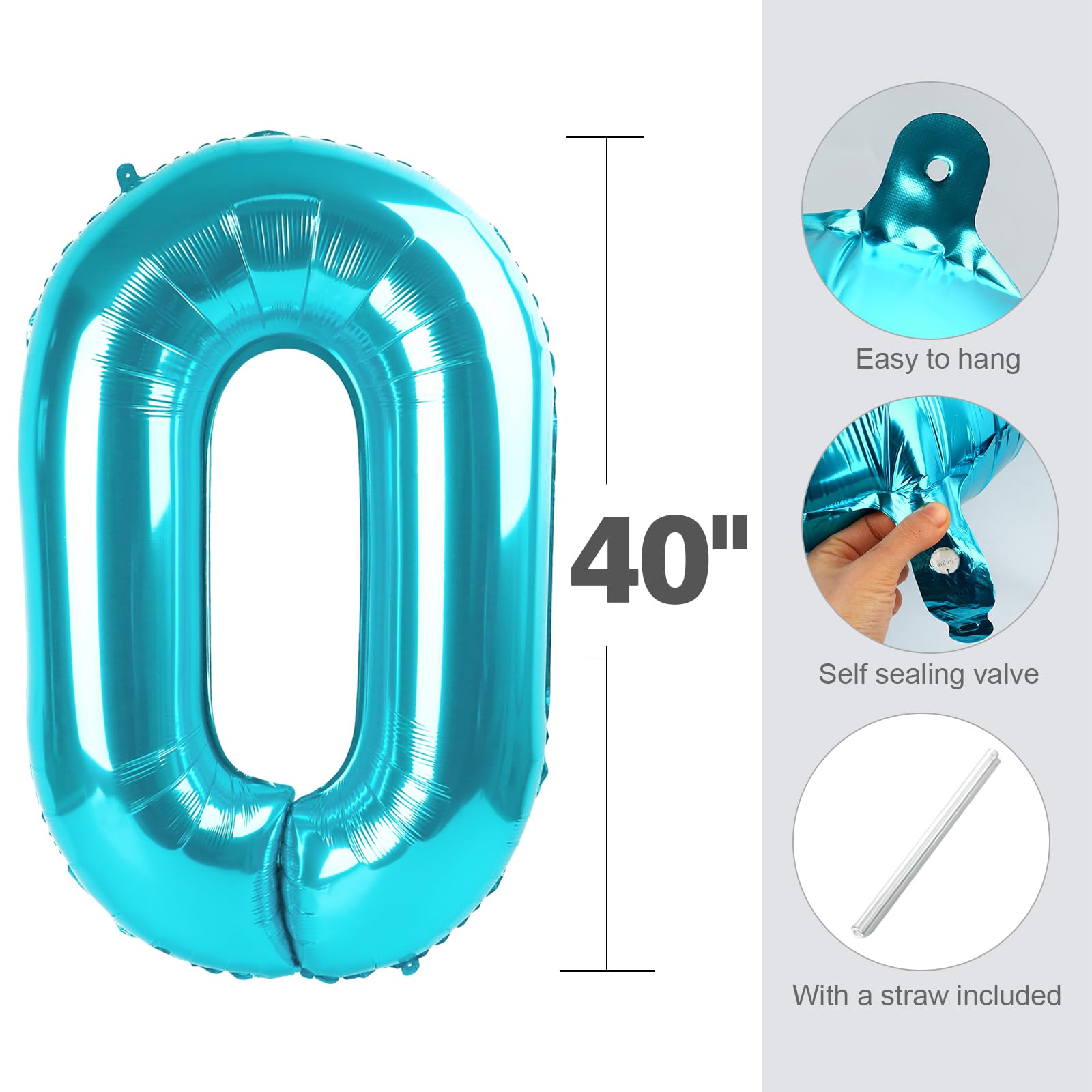 Enyeopd Light Blue 4-Number Balloon — 40-Inch Giant Balloons for 4th Birthday Milestones