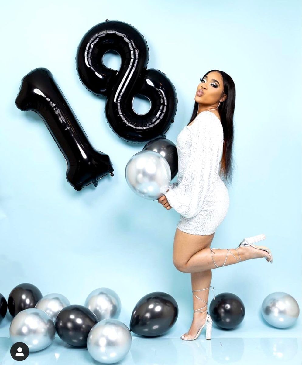 Enyeopd Number 18 Balloon – 40-Inch Black Digital Numeral Balloons for Birthdays, Weddings & Milestones