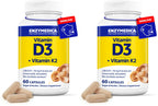 Enzymedica Organic Vitamin D3+K2 5,000 IU / 90 mcg MK-7 – Vegan, Shiitake & Prebiotic Fiber (60 Count Pack of 2)
