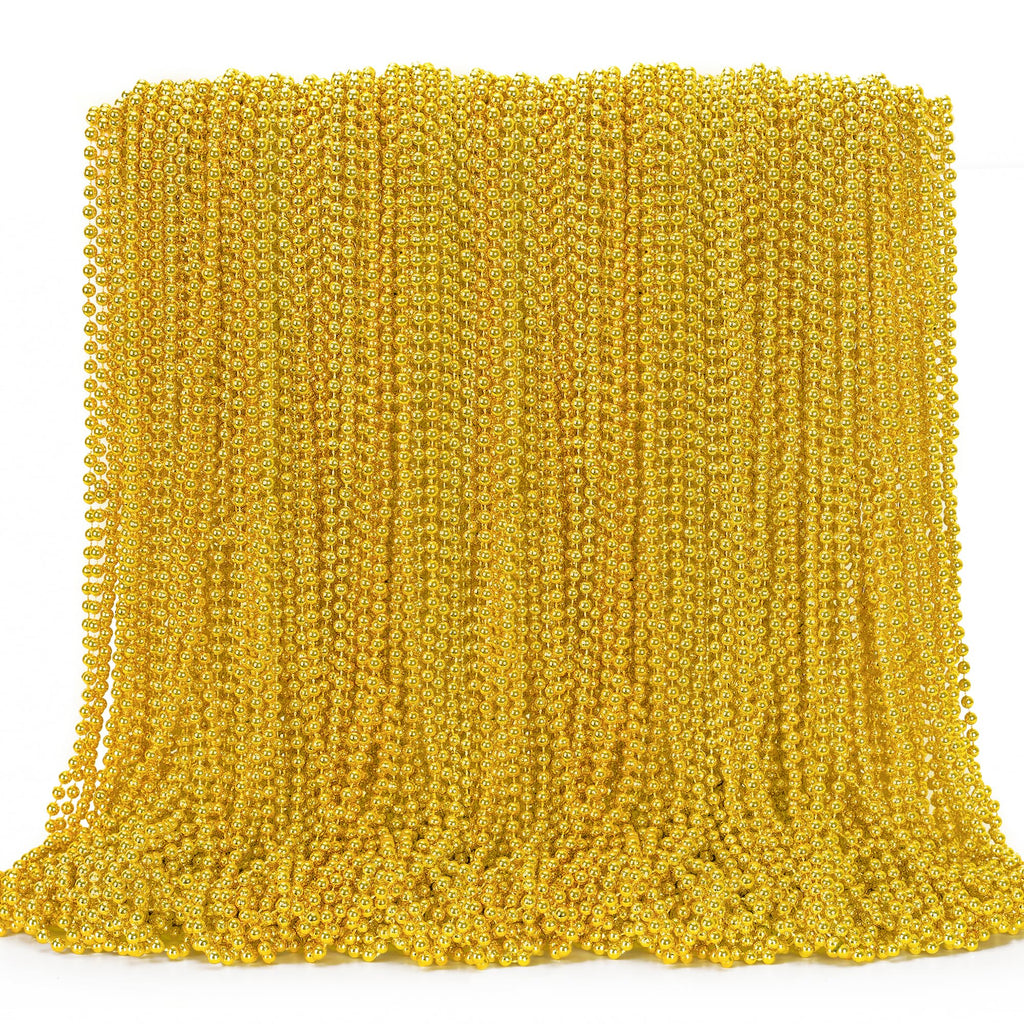 EOBOH 144Pcs Gold Mardi Gras Beads, 33-Inch Bead Necklaces – Bulk Party Accessories