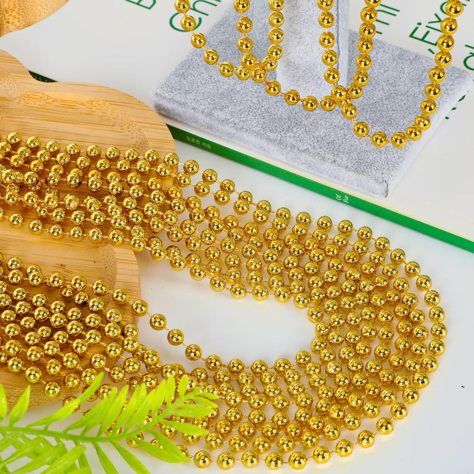 EOBOH 144Pcs Gold Mardi Gras Beads, 33-Inch Bead Necklaces – Bulk Party Accessories