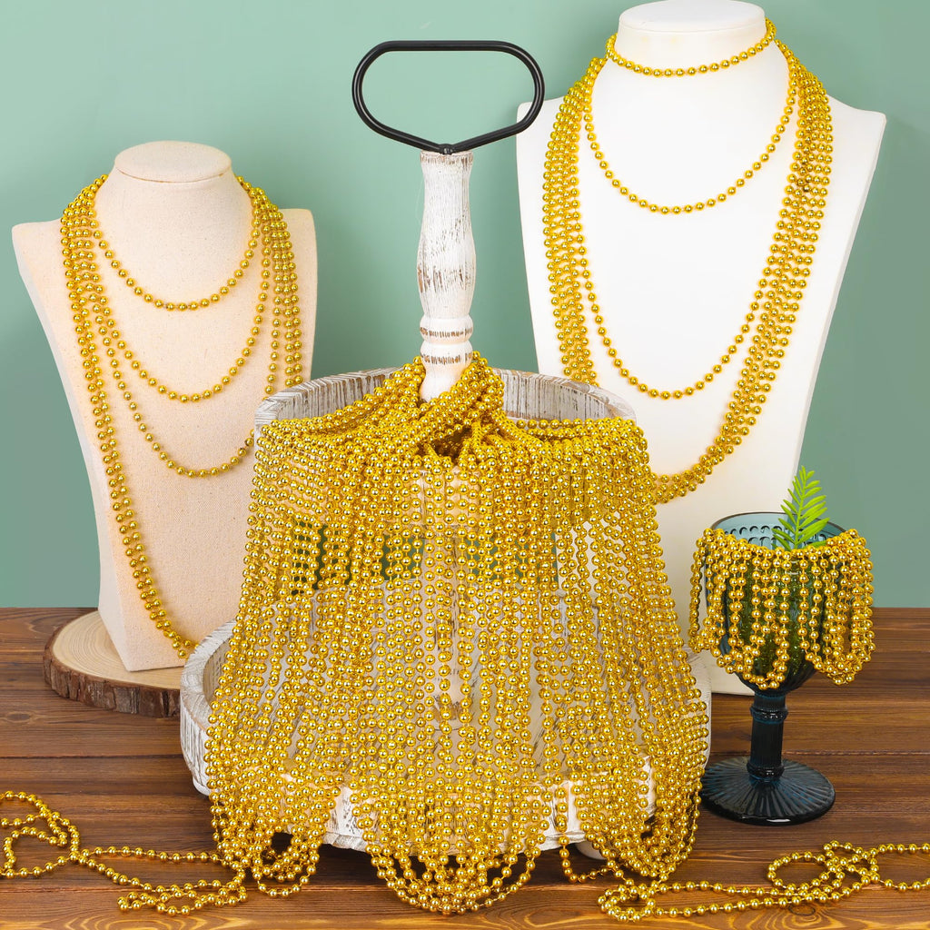 EOBOH 144Pcs Gold Mardi Gras Beads, 33-Inch Bead Necklaces – Bulk Party Accessories