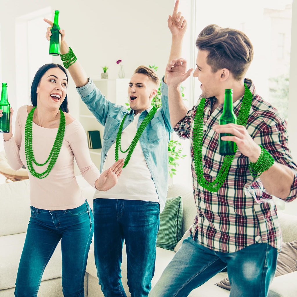 EOBOH St Patrick's Day Necklaces – 240 Green Beads, 33-Inch Parade & Party Favors