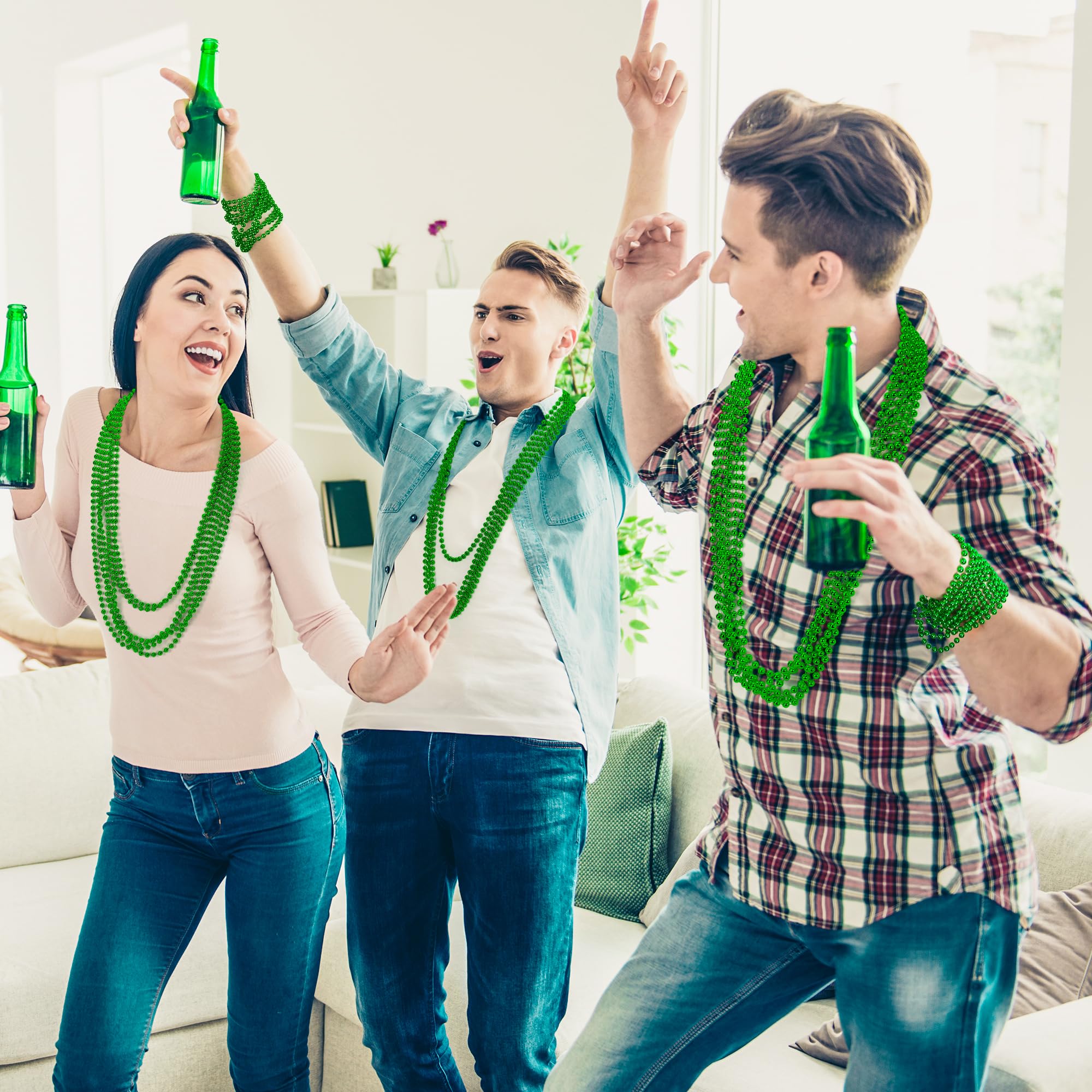 EOBOH St Patrick's Day Necklaces – 240 Green Beads, 33-Inch Parade & Party Favors
