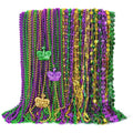 EOBOH 48PCS Mardi Gras Beads – 33-Inch Metallic Green Purple Gold Necklaces (Coins & Masks) Bulk Party Accessories