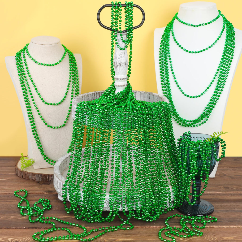 EOBOH St Patrick's Day Necklaces – 240 Green Beads, 33-Inch Parade & Party Favors