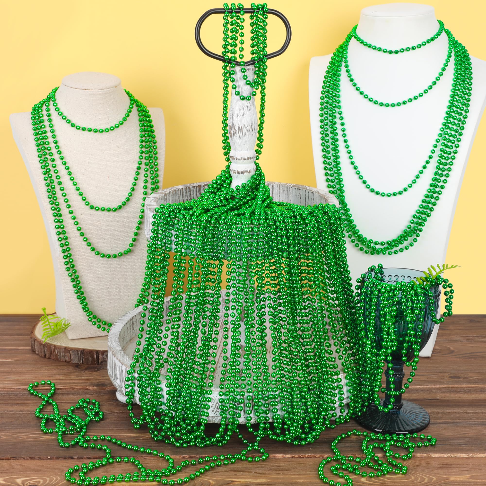 EOBOH St Patrick's Day Necklaces – 240 Green Beads, 33-Inch Parade & Party Favors
