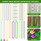 EOBOH 48PCS Mardi Gras Beads – 33-Inch Metallic Green Purple Gold Necklaces (Coins & Masks) Bulk Party Accessories