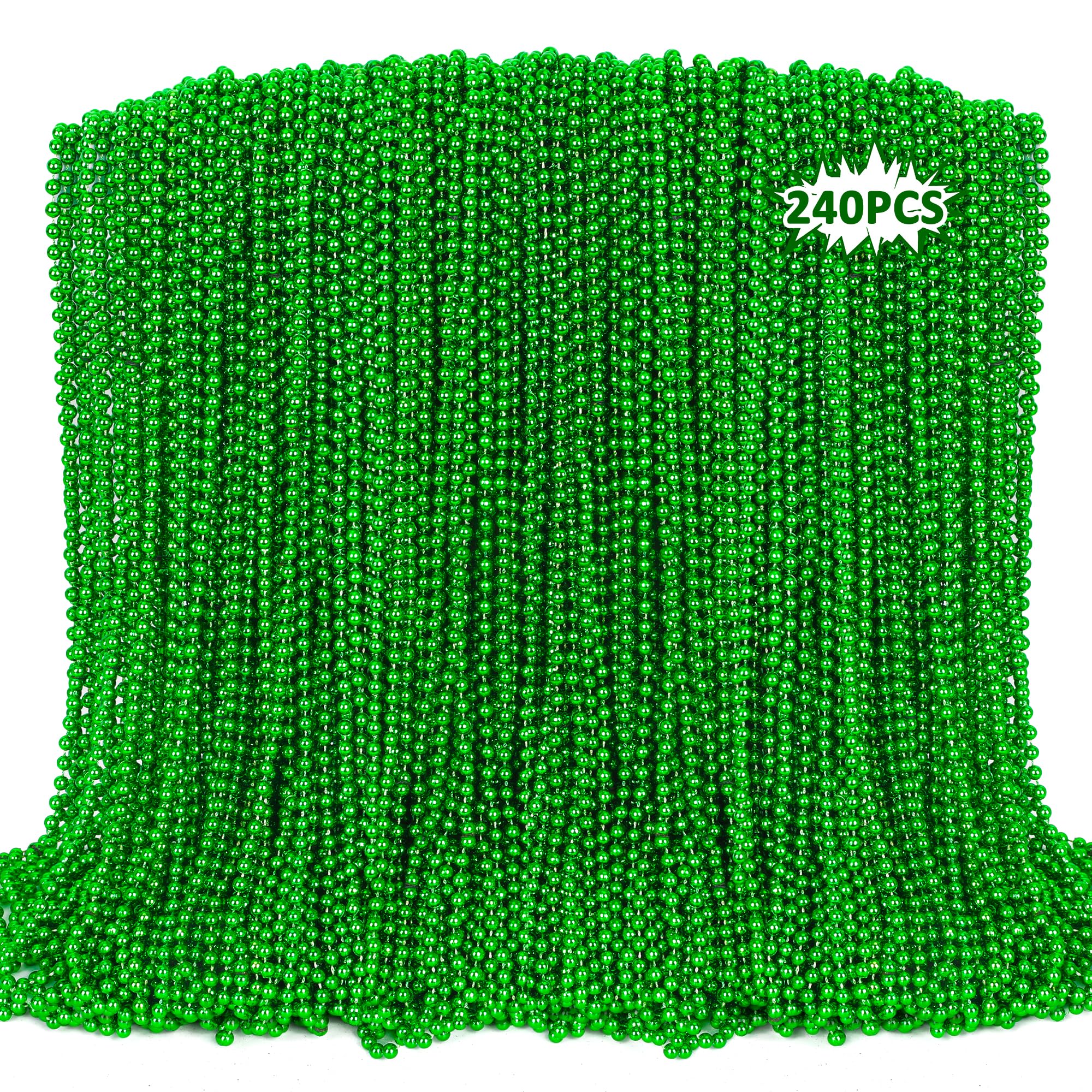 EOBOH St Patrick's Day Necklaces – 240 Green Beads, 33-Inch Parade & Party Favors