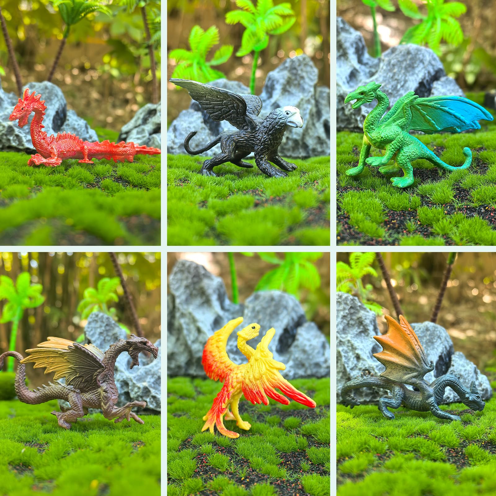 EOIVSH Mini Dragon Figures - 12pc Ancient Flying Dragons for Kids | Cake Topper & Party Favors