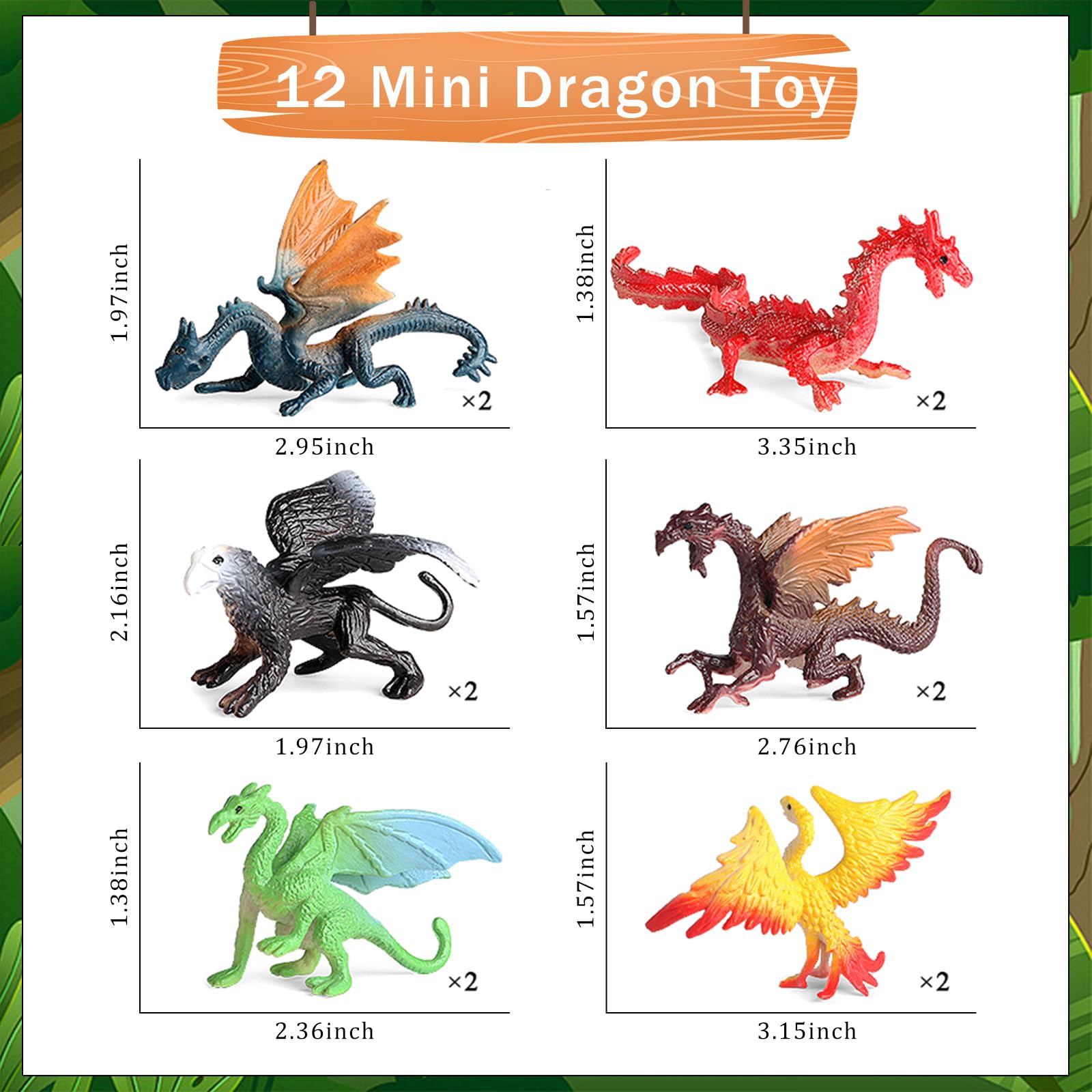 EOIVSH Mini Dragon Figures - 12pc Ancient Flying Dragons for Kids | Cake Topper & Party Favors