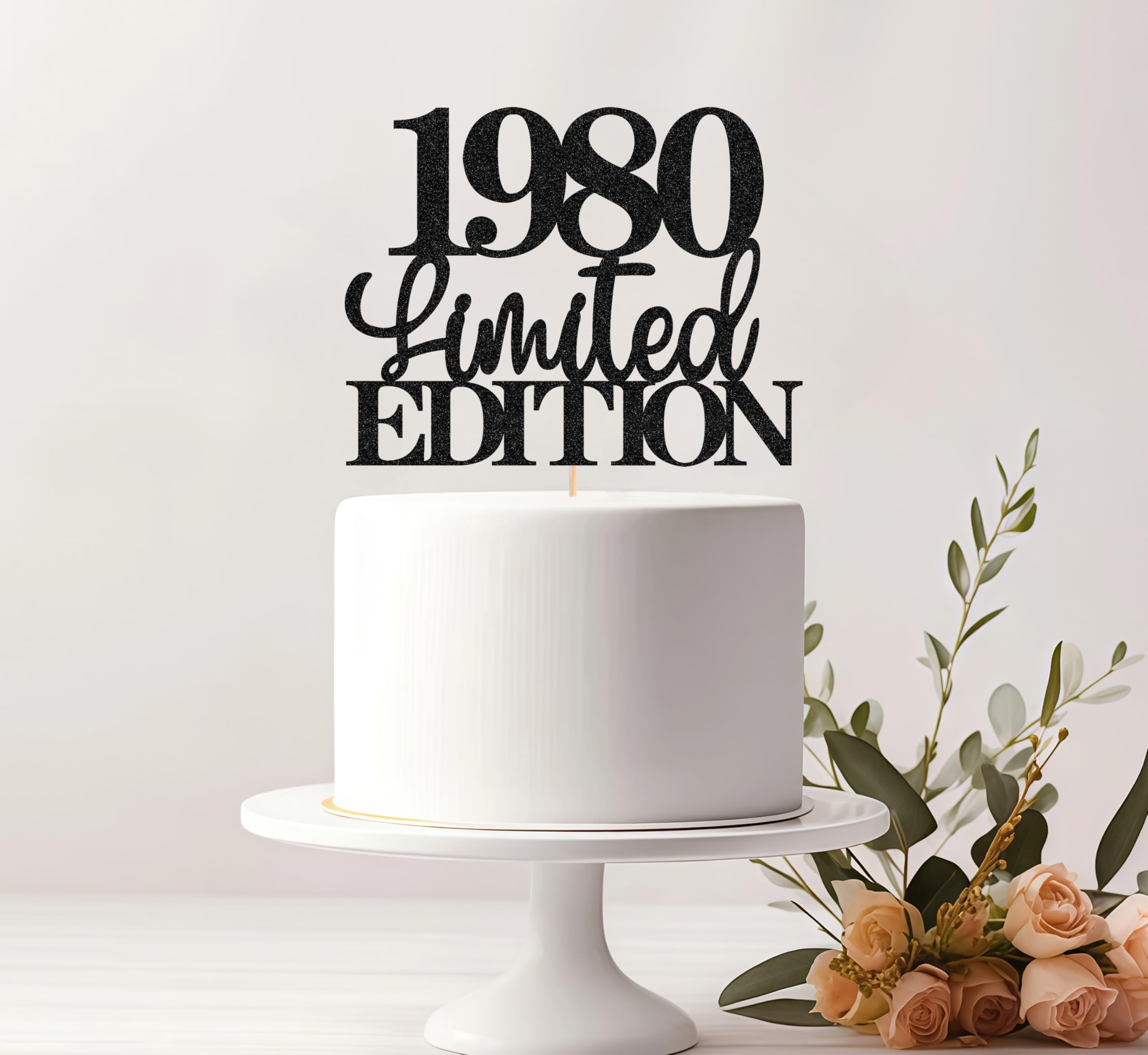 EONNCNT Limited EDITION 1980 Cake Topper - Black Glitter for 46th Birthday