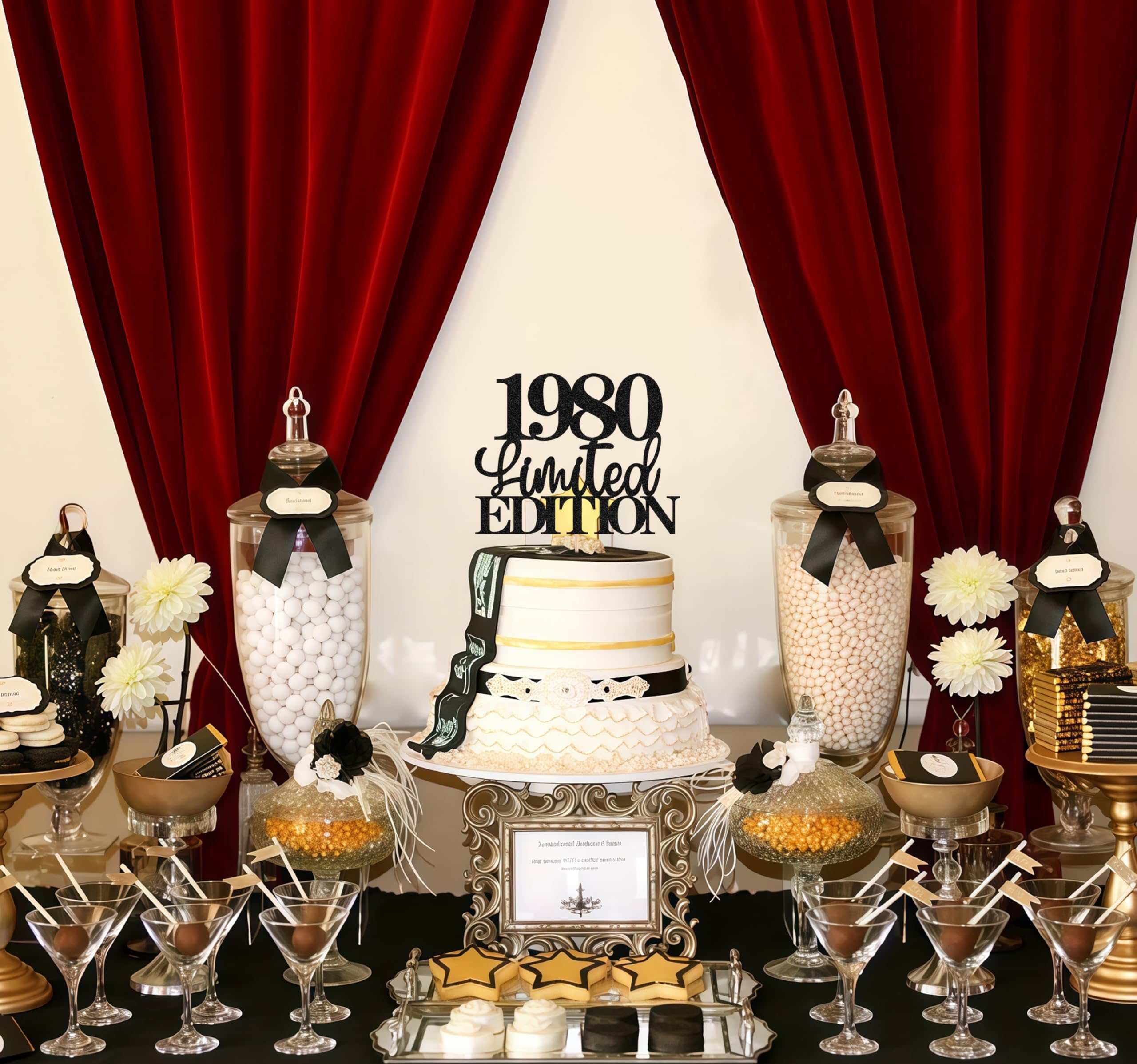 EONNCNT Limited EDITION 1980 Cake Topper - Black Glitter for 46th Birthday