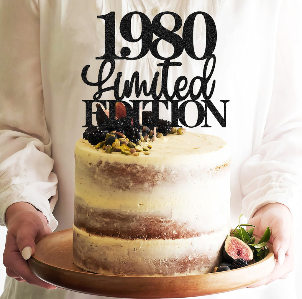 EONNCNT Limited EDITION 1980 Cake Topper - Black Glitter for 46th Birthday