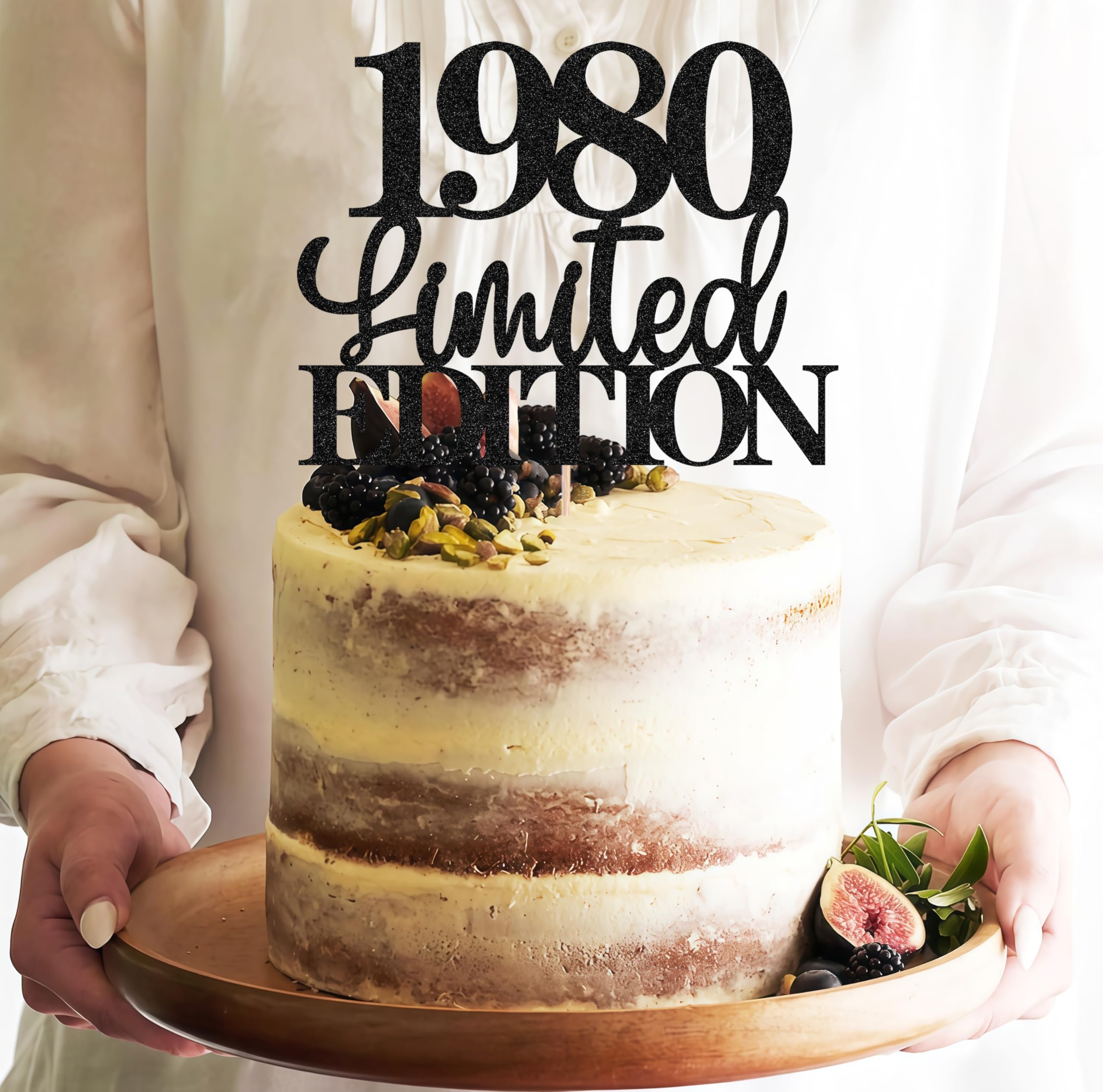EONNCNT Limited EDITION 1980 Cake Topper - Black Glitter for 46th Birthday
