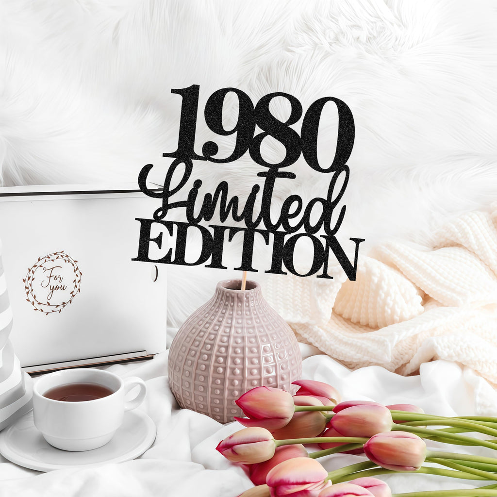 EONNCNT Limited EDITION 1980 Cake Topper - Black Glitter for 46th Birthday