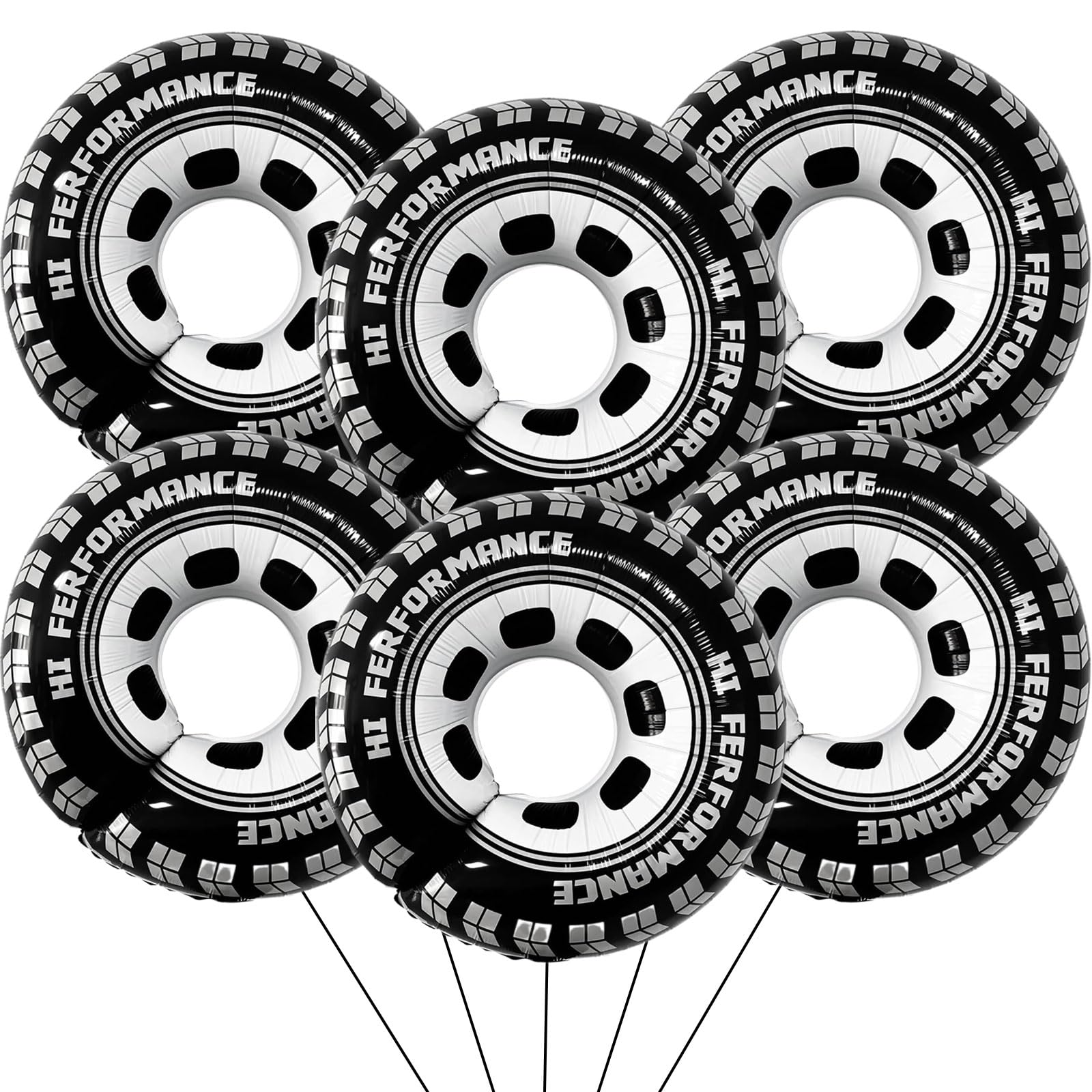 Eostankr 30 Inch Wheel Balloons - Race Car Tire Balloons (6-Pack) for Birthday Parties