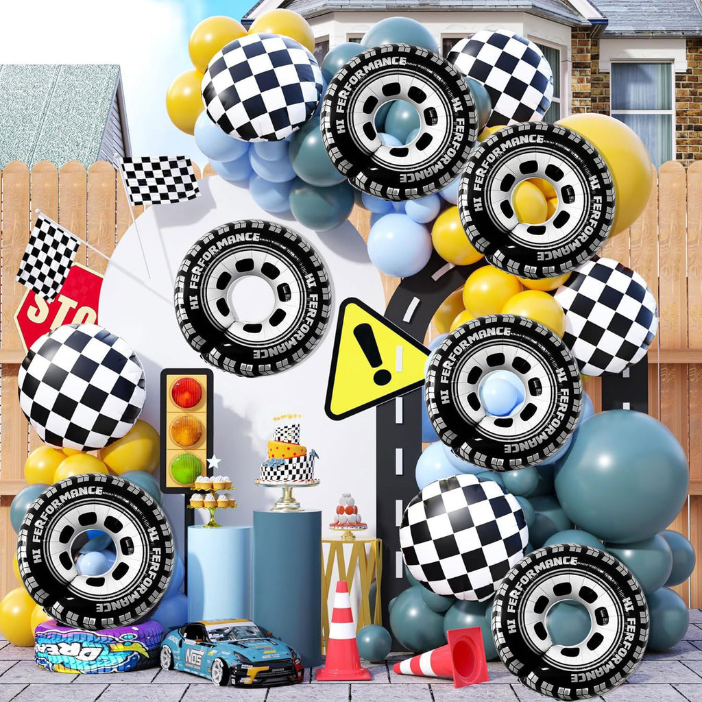 Eostankr 30 Inch Wheel Balloons - Race Car Tire Balloons (6-Pack) for Birthday Parties