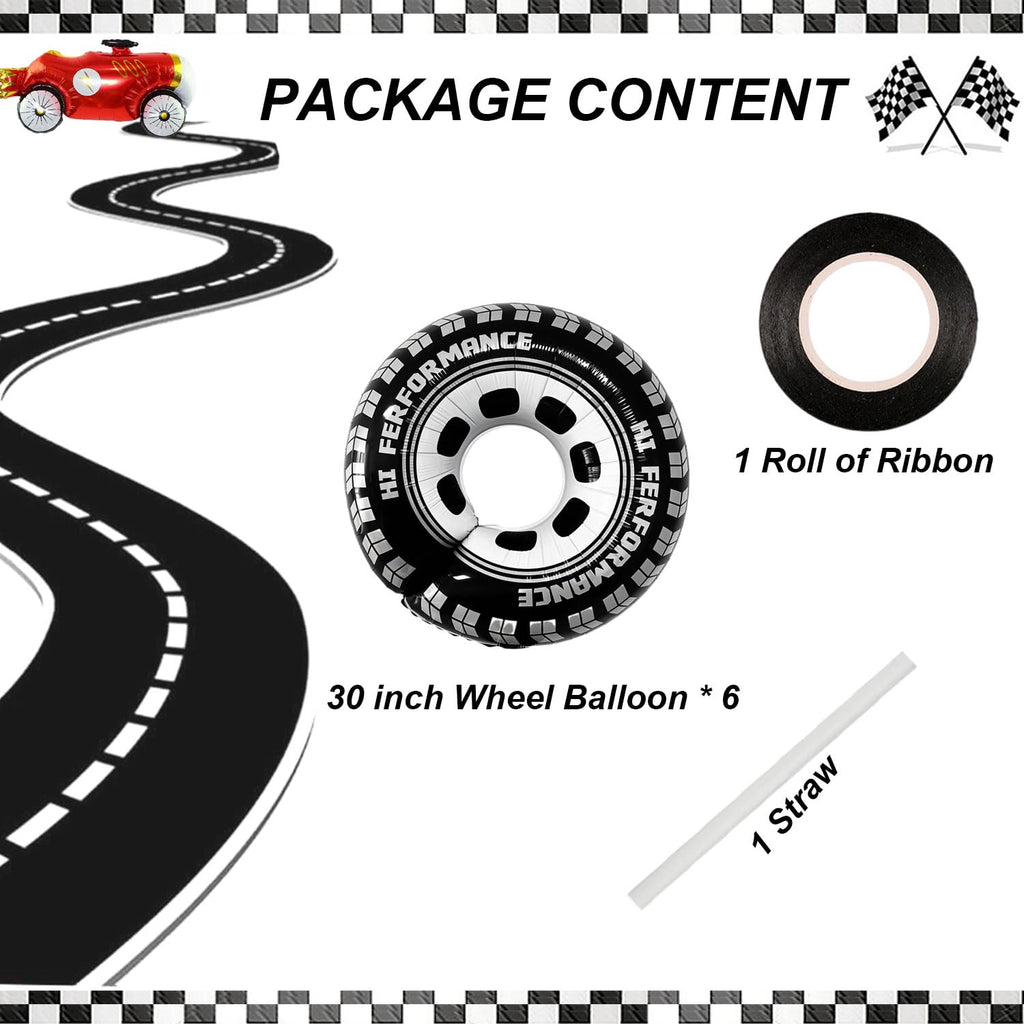 Eostankr 30 Inch Wheel Balloons - Race Car Tire Balloons (6-Pack) for Birthday Parties