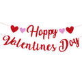 Eostankr Happy Valentines Banner - Red Glitter Heart Bunting for Valentines Day Party Decor