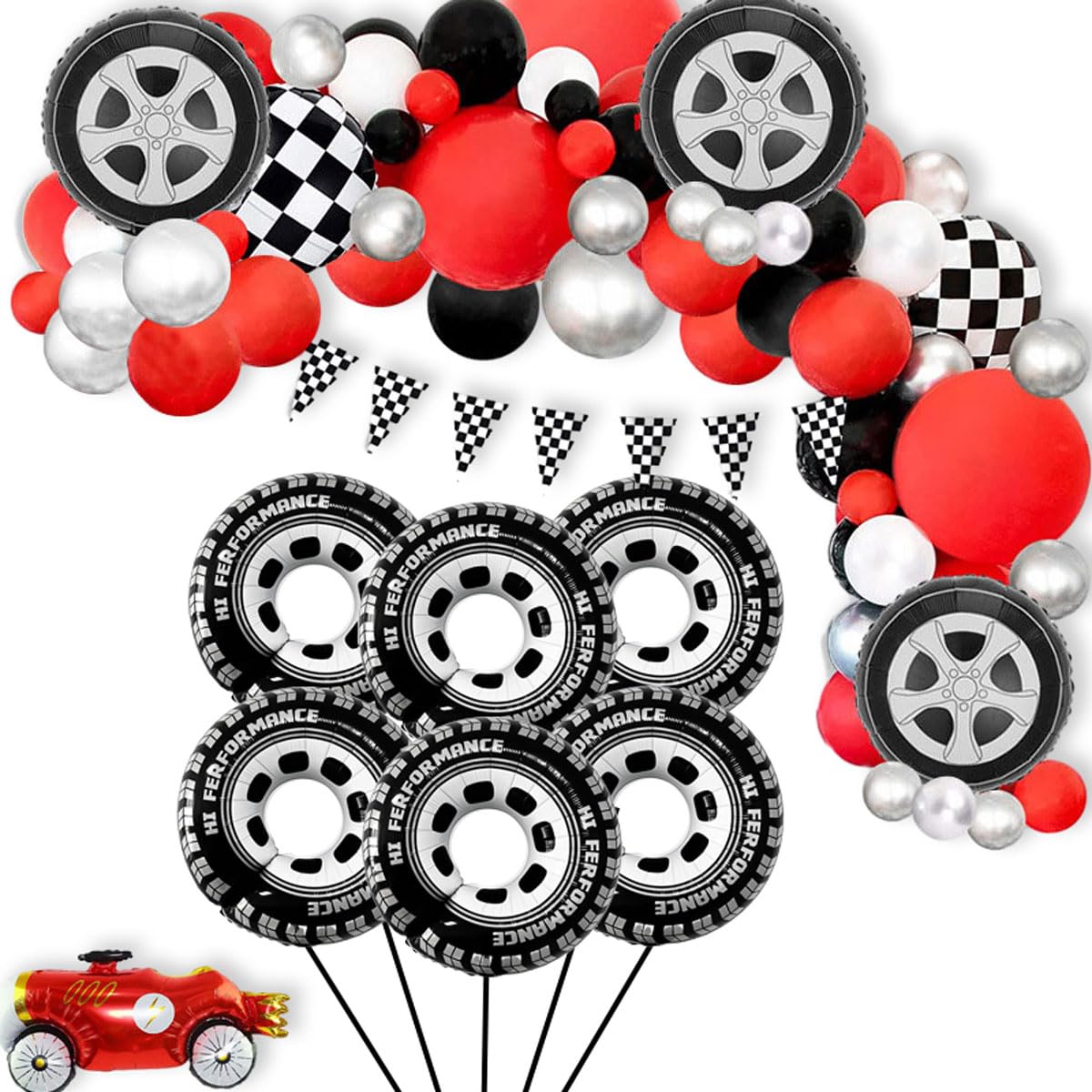 Eostankr 30 Inch Wheel Balloons - Race Car Tire Balloons (6-Pack) for Birthday Parties