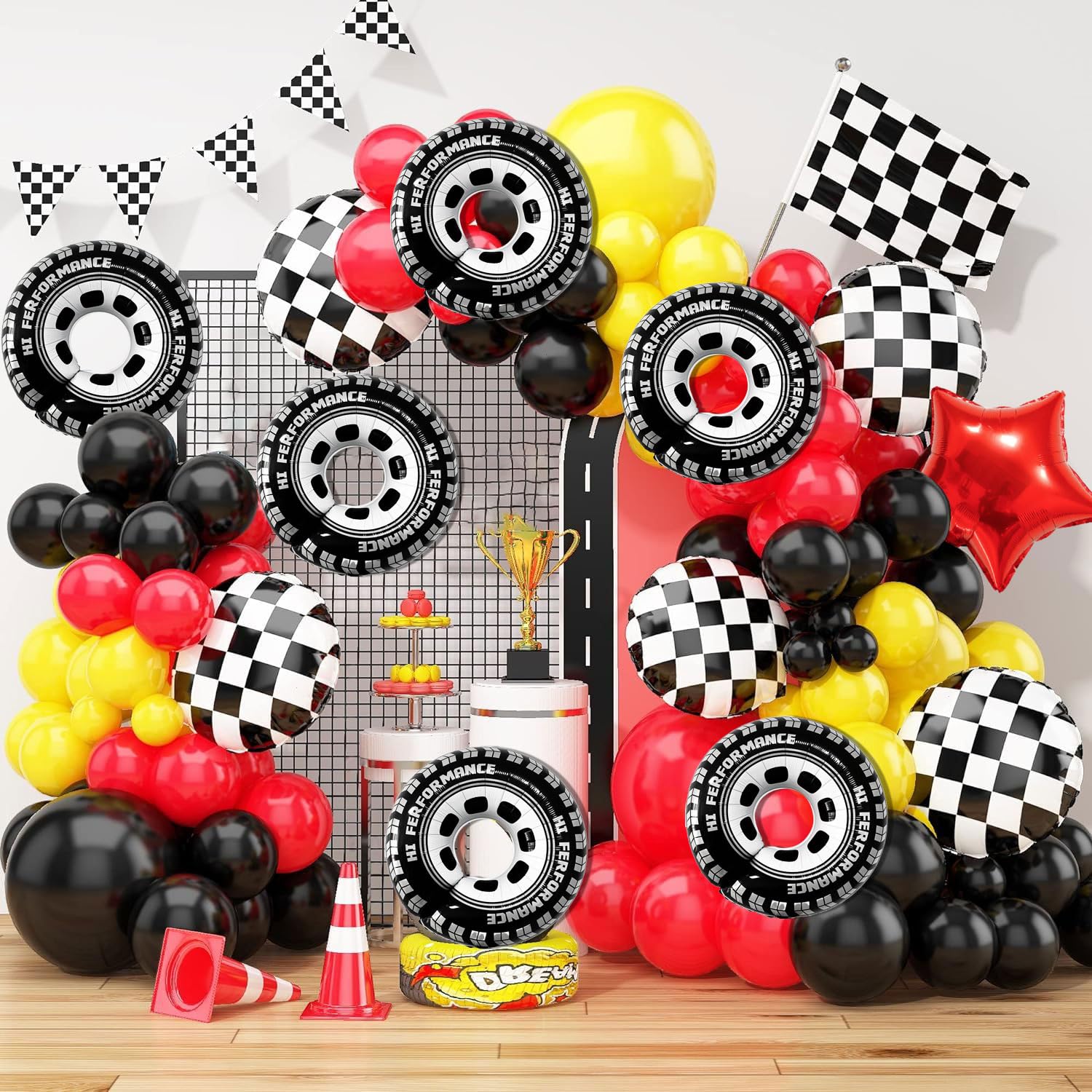 Eostankr 30 Inch Wheel Balloons - Race Car Tire Balloons (6-Pack) for Birthday Parties