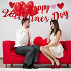 Eostankr Happy Valentines Banner - Red Glitter Heart Bunting for Valentines Day Party Decor