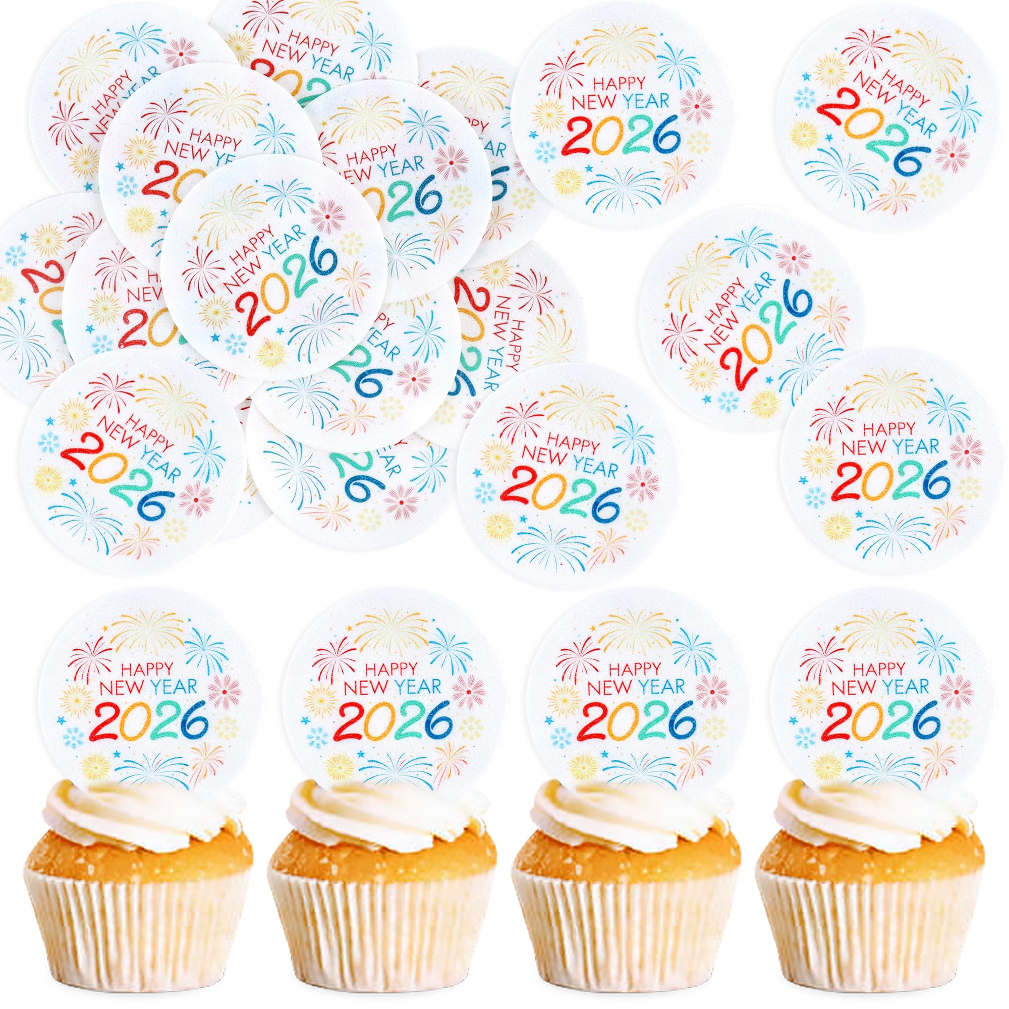 Ercadio 48-Piece New Year 2026 Cupcake Toppers – Firework Picks for Cakes, Cookies & Desserts