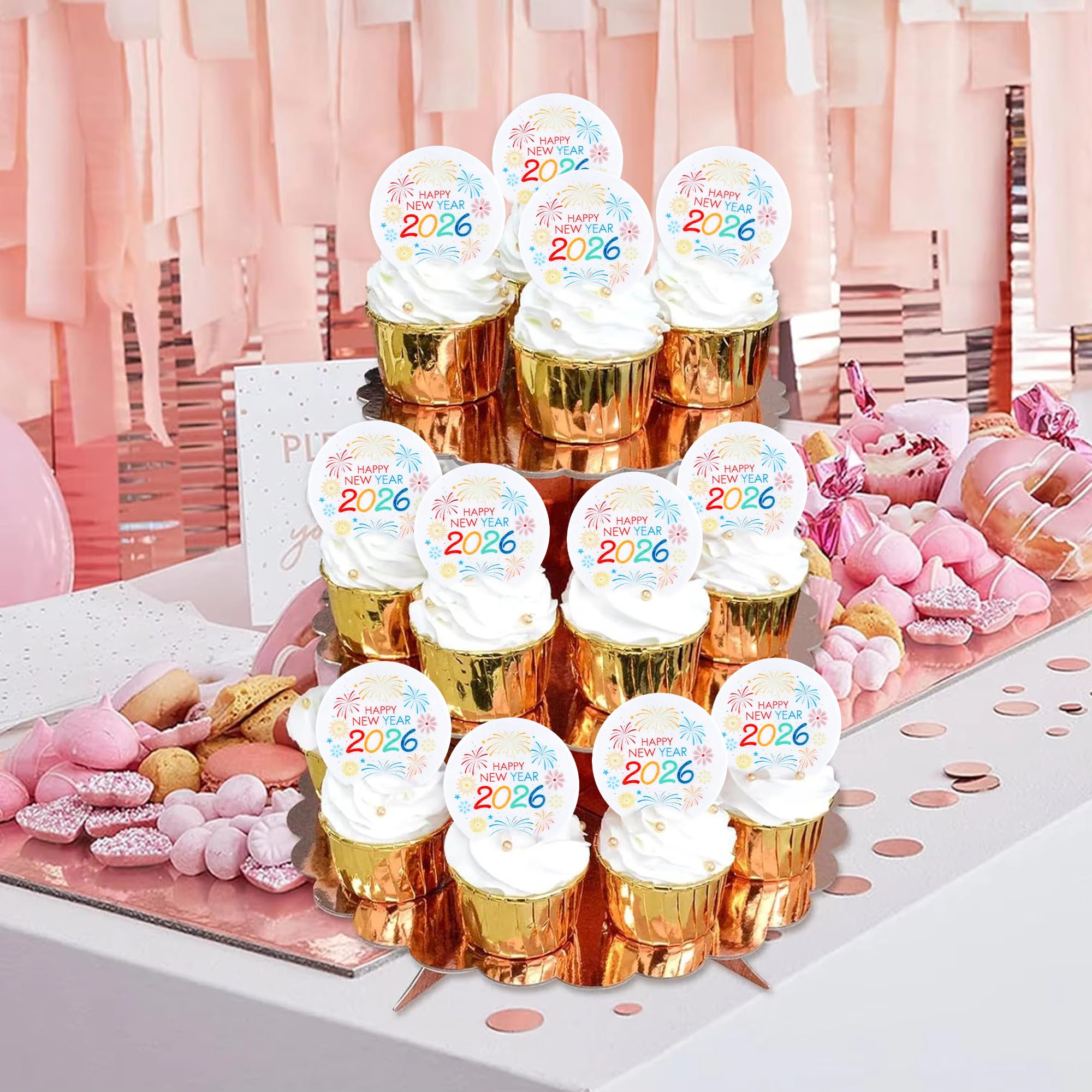 Ercadio 48-Piece New Year 2026 Cupcake Toppers – Firework Picks for Cakes, Cookies & Desserts