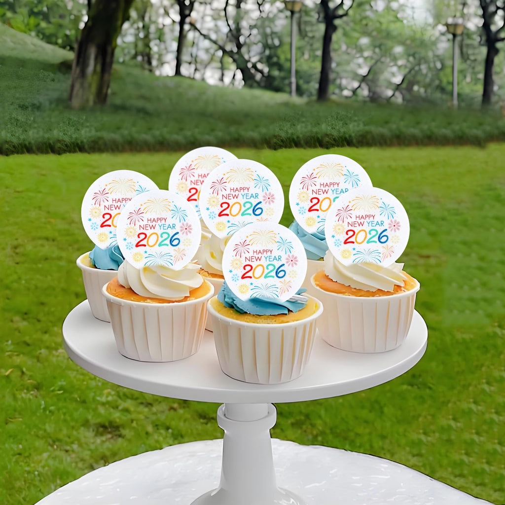 Ercadio 48-Piece New Year 2026 Cupcake Toppers – Firework Picks for Cakes, Cookies & Desserts
