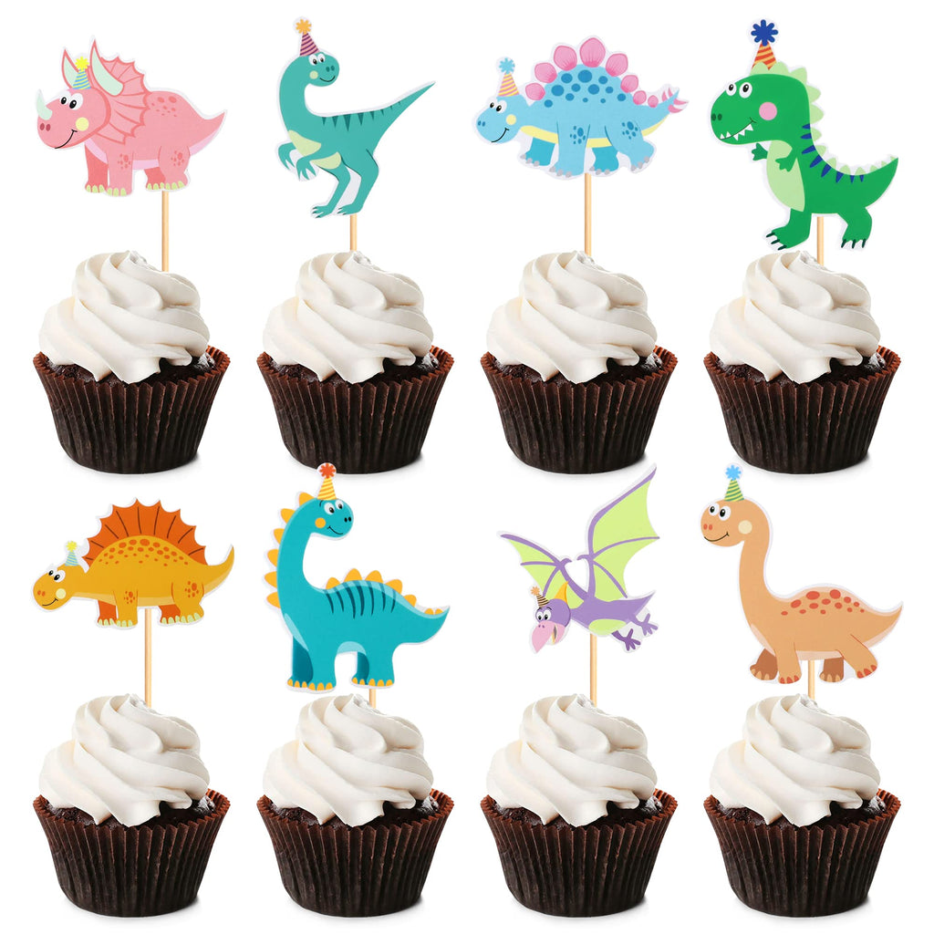 Ercadio 32 Pack Cartoon Dinosaur Cupcake Toppers – Cute Dinosaur Picks for Baby Showers & Kids’ Birthday Cakes