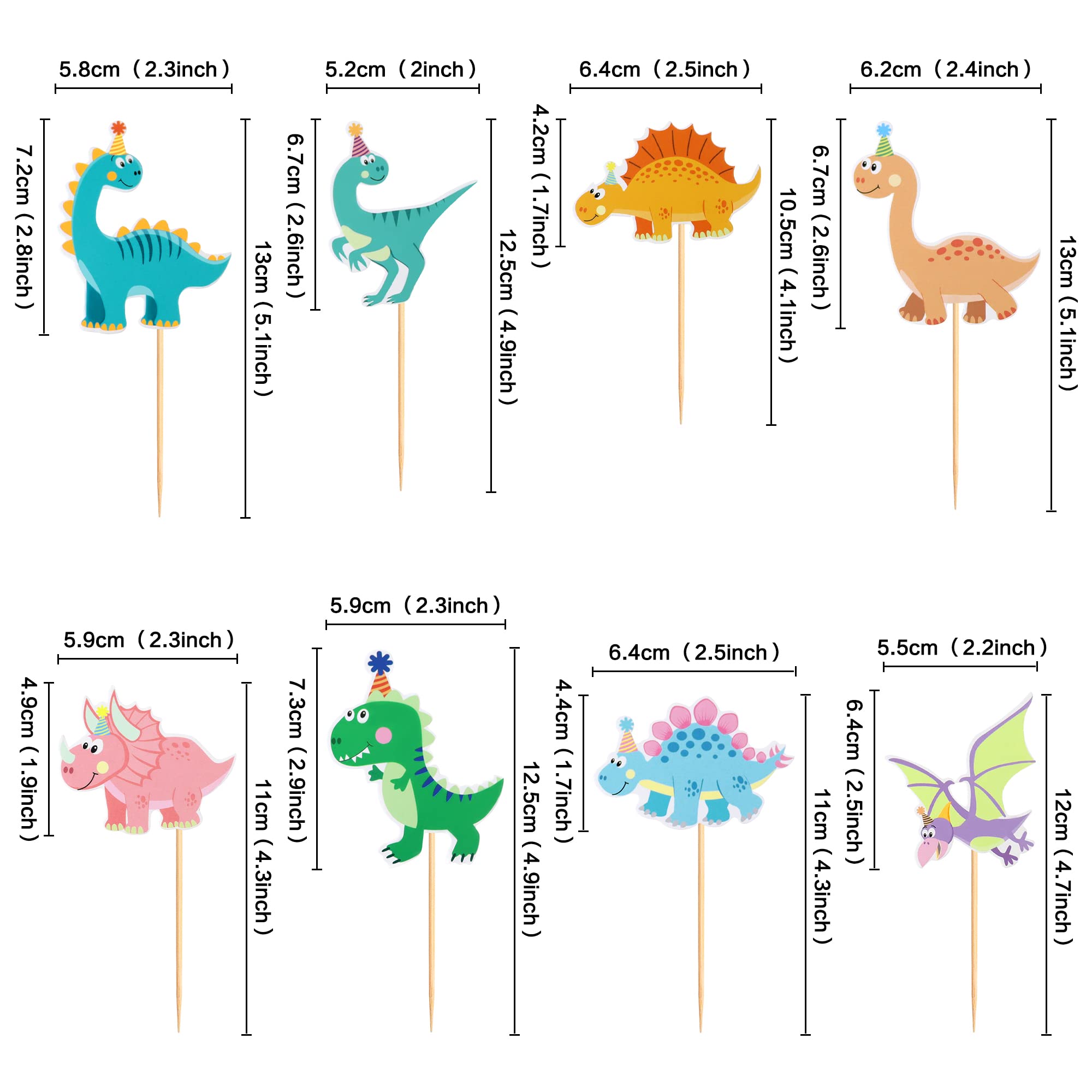 Ercadio 32 Pack Cartoon Dinosaur Cupcake Toppers – Cute Dinosaur Picks for Baby Showers & Kids’ Birthday Cakes