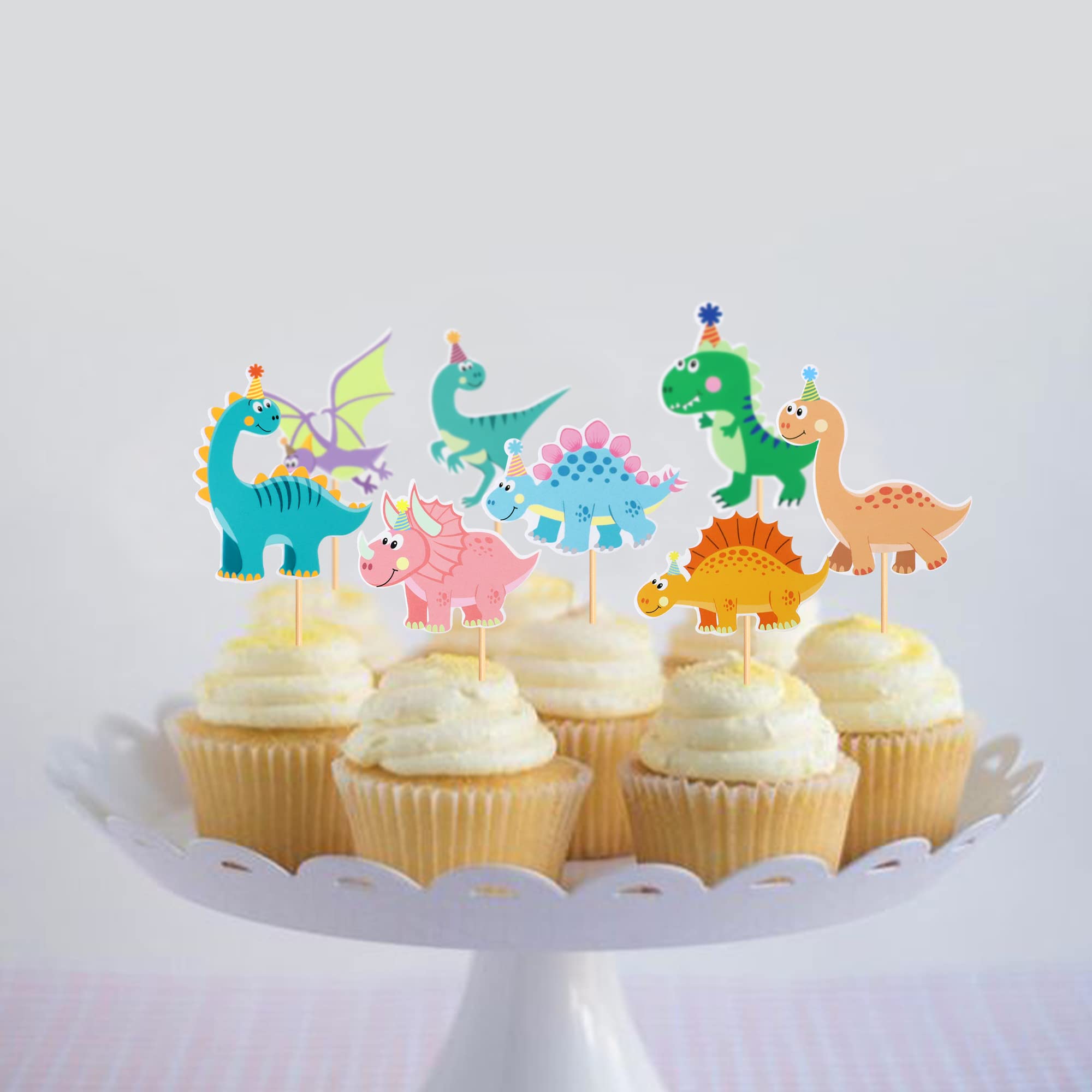 Ercadio 32 Pack Cartoon Dinosaur Cupcake Toppers – Cute Dinosaur Picks for Baby Showers & Kids’ Birthday Cakes