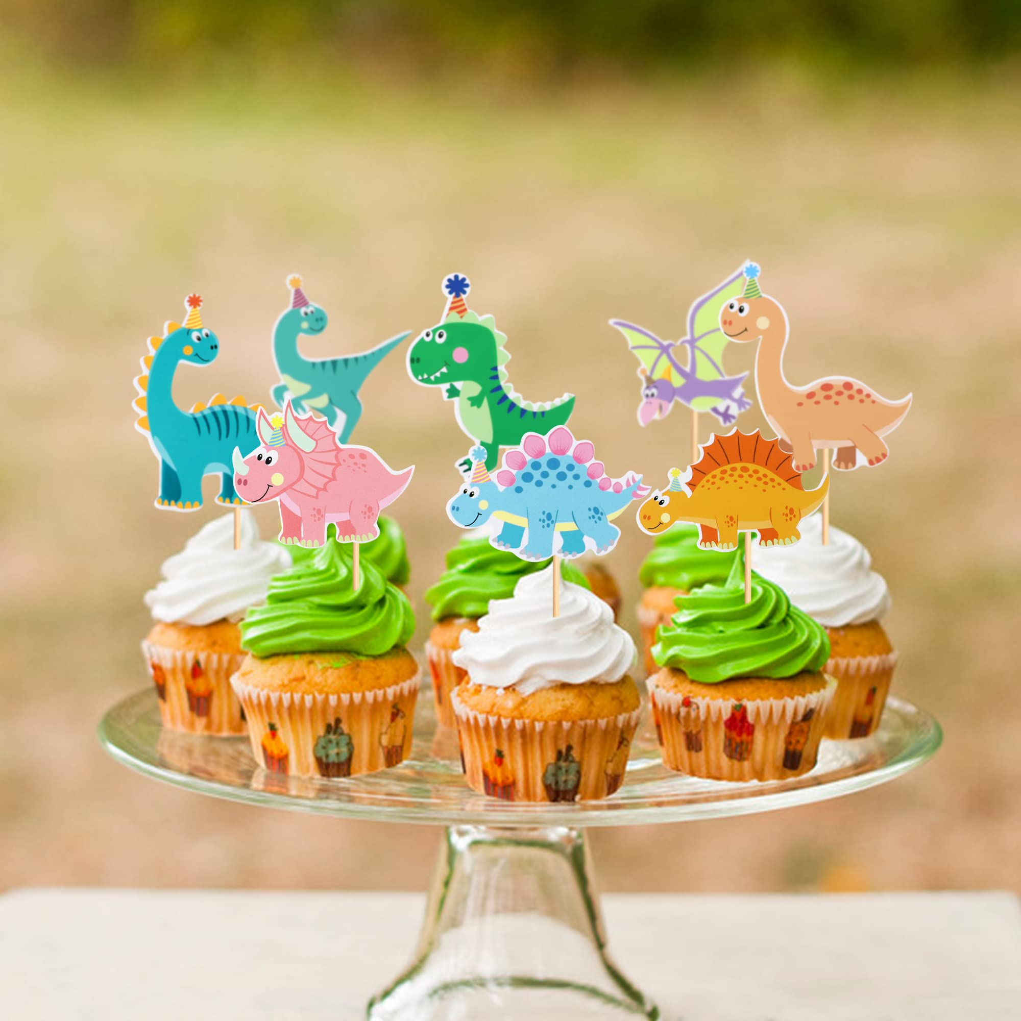 Ercadio 32 Pack Cartoon Dinosaur Cupcake Toppers – Cute Dinosaur Picks for Baby Showers & Kids’ Birthday Cakes