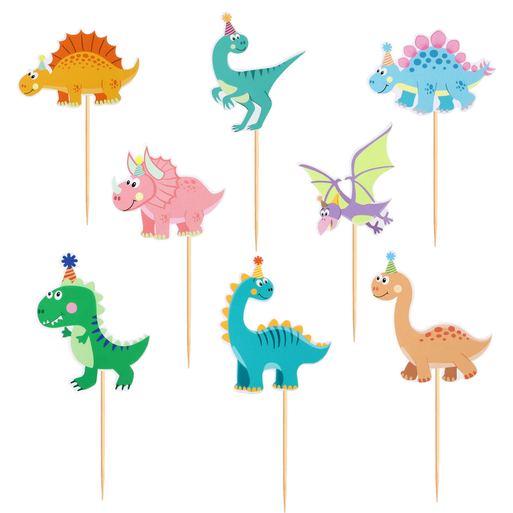 Ercadio 32 Pack Cartoon Dinosaur Cupcake Toppers – Cute Dinosaur Picks for Baby Showers & Kids’ Birthday Cakes