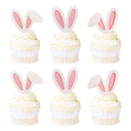 Ercadio 24 Pack Easter Bunny Ear Cupcake Toppers – Glitter Pink Rabbit Ears