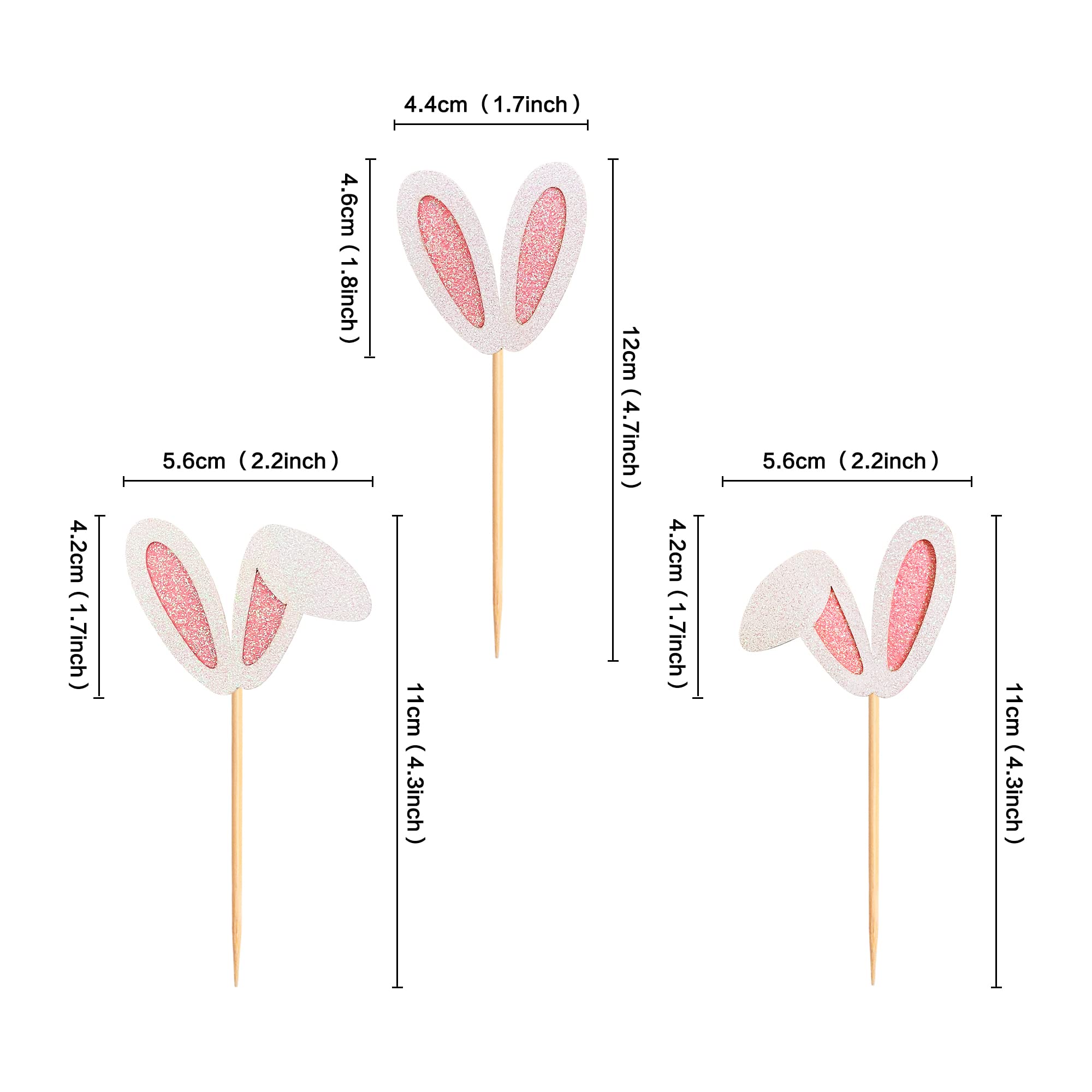 Ercadio 24 Pack Easter Bunny Ear Cupcake Toppers – Glitter Pink Rabbit Ears