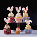 Ercadio 24 Pack Easter Bunny Ear Cupcake Toppers – Glitter Pink Rabbit Ears