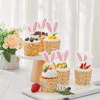 Ercadio 24 Pack Easter Bunny Ear Cupcake Toppers – Glitter Pink Rabbit Ears