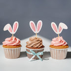 Ercadio 24 Pack Easter Bunny Ear Cupcake Toppers – Glitter Pink Rabbit Ears