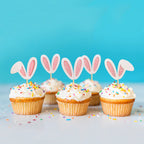 Ercadio 24 Pack Easter Bunny Ear Cupcake Toppers – Glitter Pink Rabbit Ears