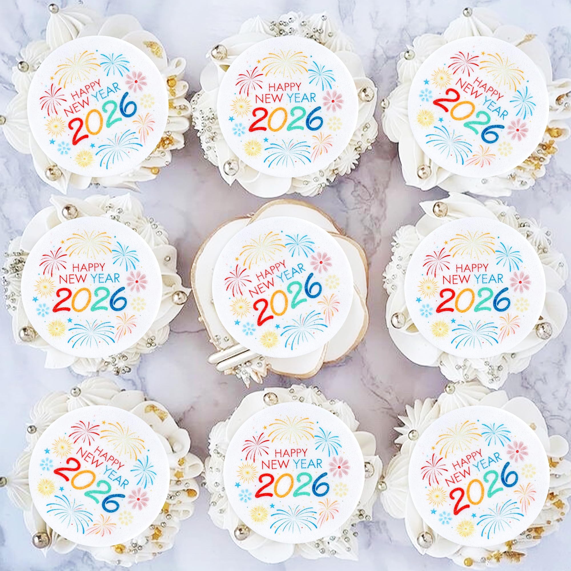 Ercadio 48-Piece New Year 2026 Cupcake Toppers – Firework Picks for Cakes, Cookies & Desserts