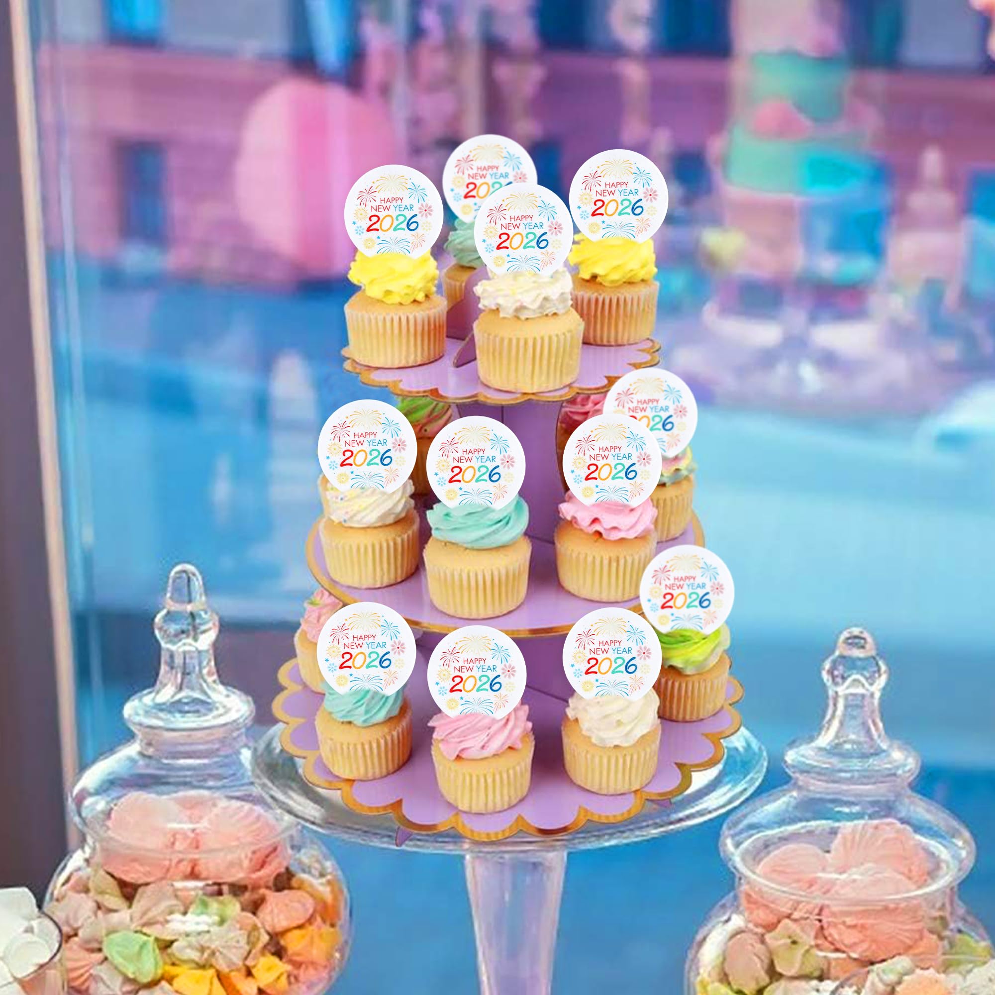 Ercadio 48-Piece New Year 2026 Cupcake Toppers – Firework Picks for Cakes, Cookies & Desserts