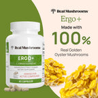 Real Mushrooms Ergothioneine Supplement – Golden Oyster Mushroom Extract, 60 Capsules – Organic, Vegan, Non-GMO