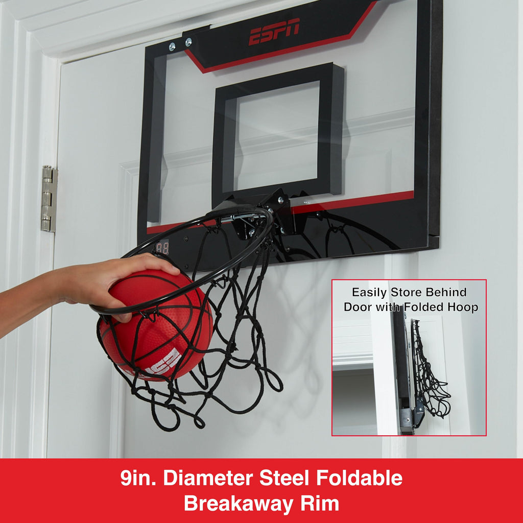 ESPN Mini Basketball Hoop – Over-The-Door with Foldable Rim & Scoreboard
