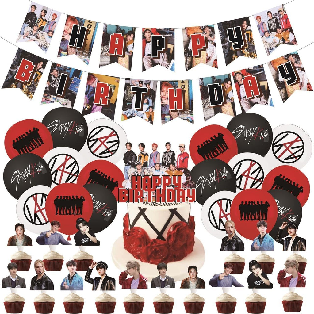 etel Like Stray Kids 5 Star Party Decorations – Banner, Cake Topper, Balloons & Cupcake Toppers