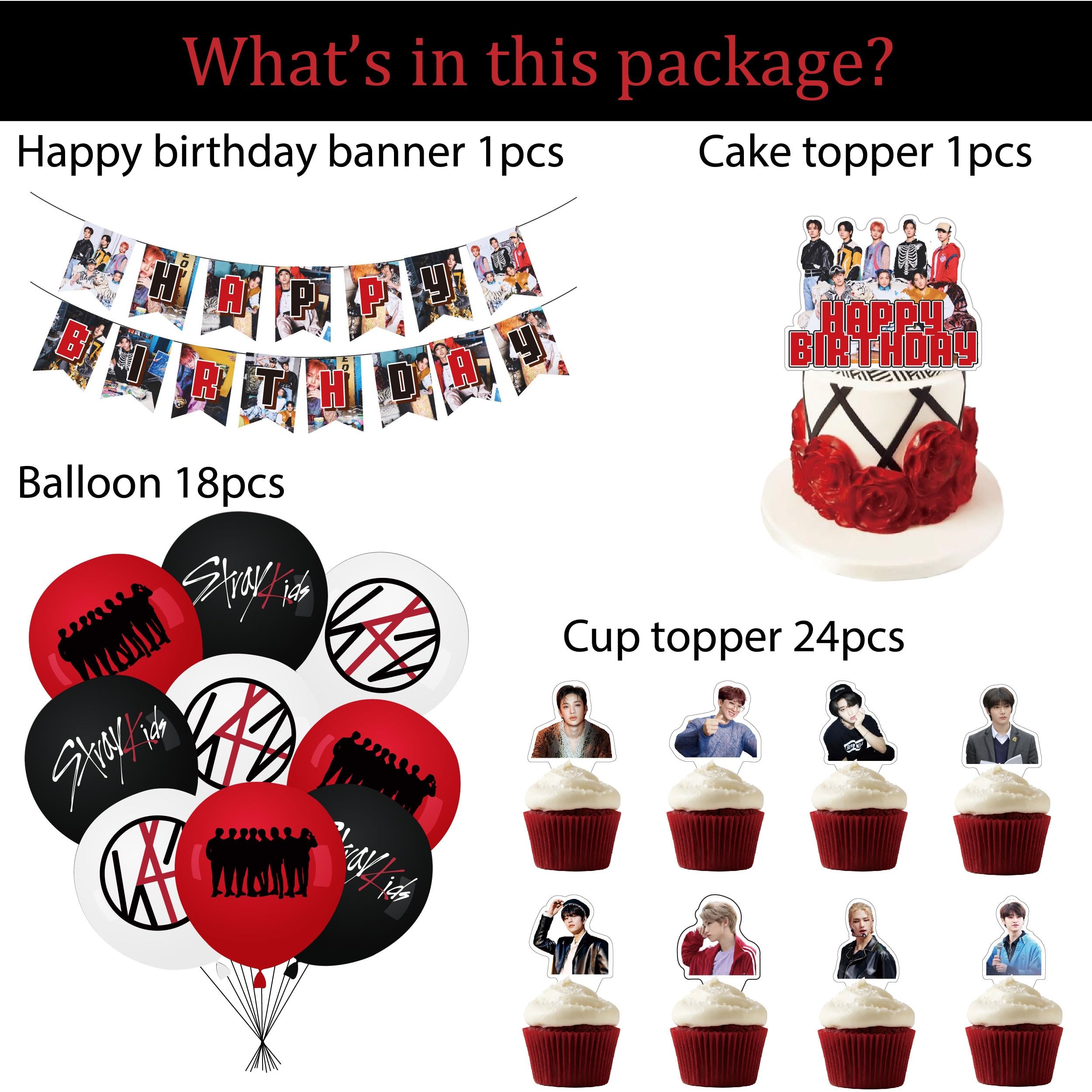 etel Like Stray Kids 5 Star Party Decorations – Banner, Cake Topper, Balloons & Cupcake Toppers